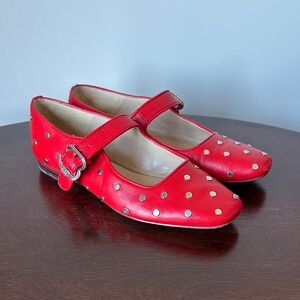 Sam Edelman Red Studded Flat Mary Jane’s
